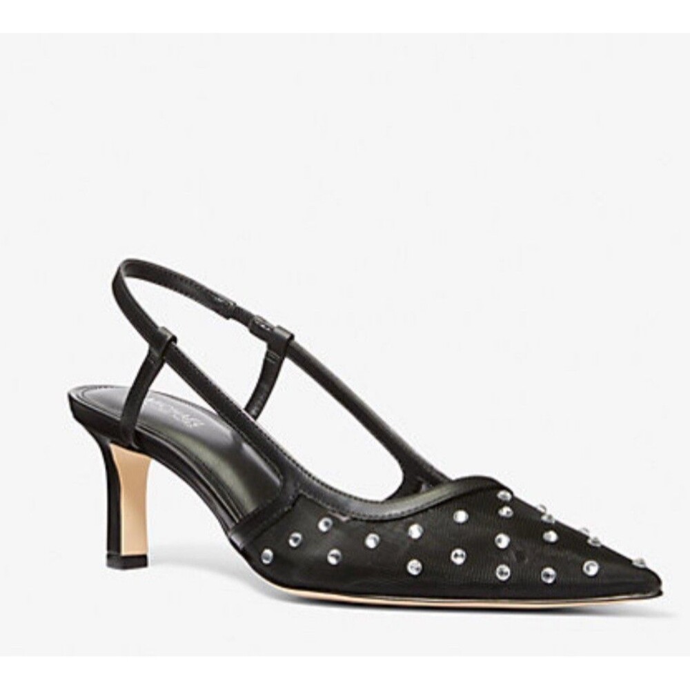 Michael Kors Alora Crystal Embellished Mesh Slingback Pump In Black Sz 8 New